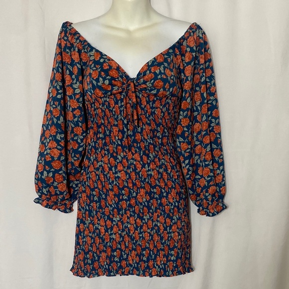 Blush Dresses & Skirts - Blush Navy and Coral Floral Long Sleeve Dress